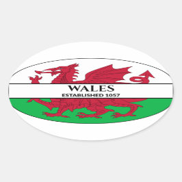 Wales wurde 1057 als walisische Drachenflagge gegr Ovaler Aufkleber