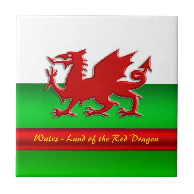 Wales - Zuhause des Roten Drachen, metallischer Ef Fliese (Vorderseite)