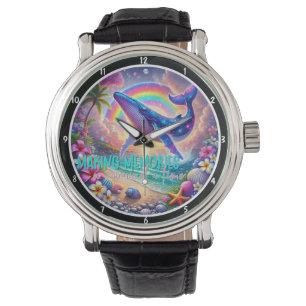 Walfisch-Motiv Deko-Ozean, Muscheln, Regenbogen Armbanduhr