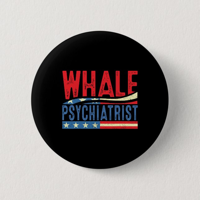 Walfisch-Psychiater 2025 Retro-Streifen  Button (Vorderseite)