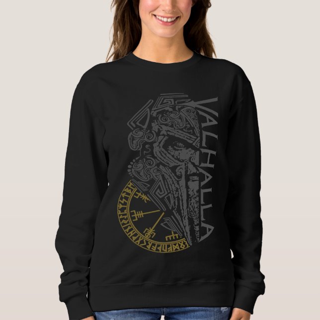 Walhalla Odin in Mask Runes Nordic Compass Viking Sweatshirt (Vorderseite)