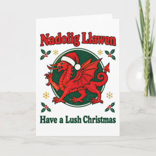 Walischer Drache Weihnachtsmann Hut Nadolig Llawen Karte
