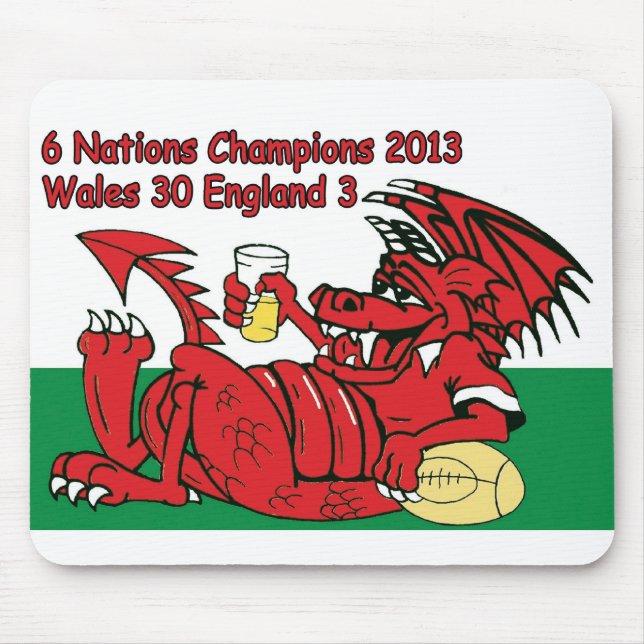 Waliser-Drache, 6 Nations-Meister, Wales V England Mousepad (Vorne)