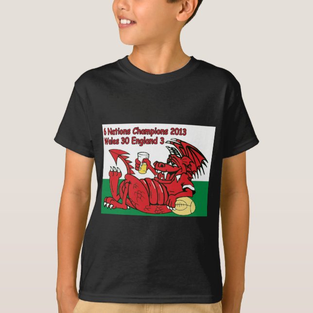 Waliser-Drache, 6 Nations-Meister, Wales V England T-Shirt (Vorderseite)
