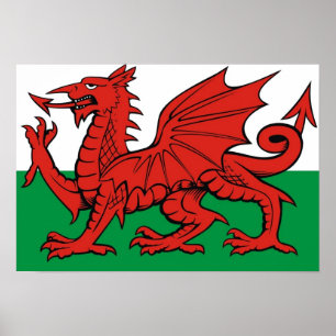 Waliser-Flagge, "Cymru morgens byth",    der rote Poster