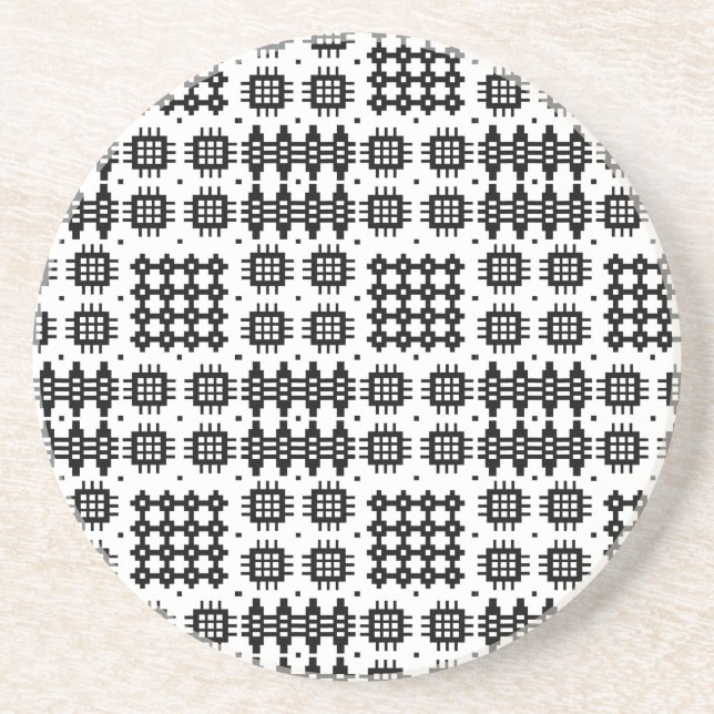 Waliser-Imitat-Tapisserie-Schwarz-weißer Sandstein Untersetzer (Vorne)
