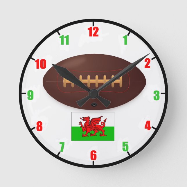 Waliser-Rugby-Wanduhr Runde Wanduhr (Vorderseite)