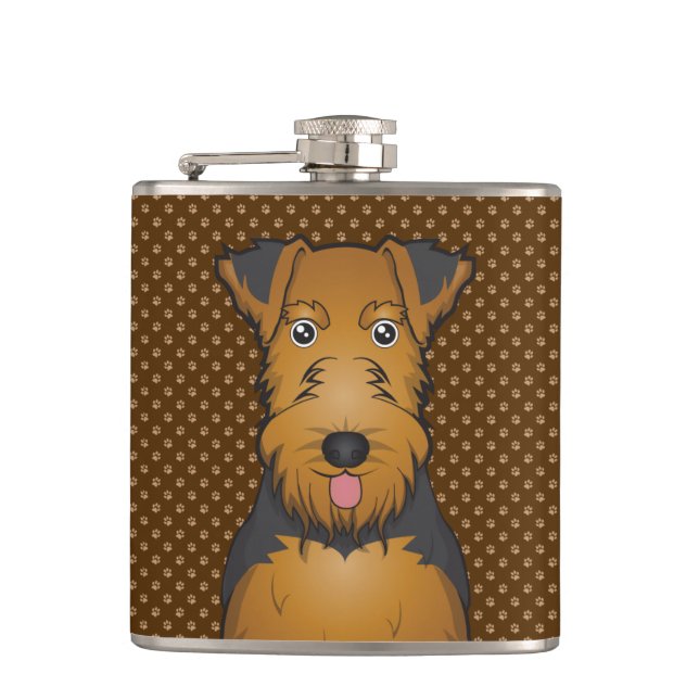 Waliser-Terrier-HundeCartoon-Tatzen Flachmann (Vorderseite)