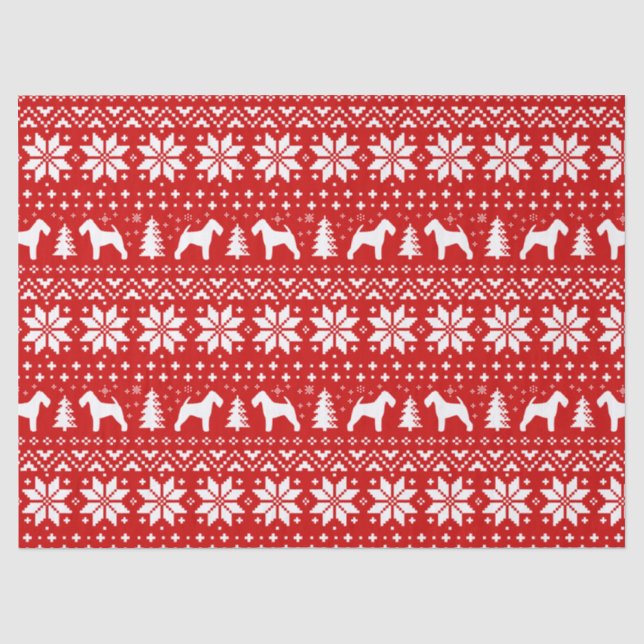 Waliser-Terrier-Silhouette-Weihnachtsmuster-Rot Seidenpapier (Vorderseite)