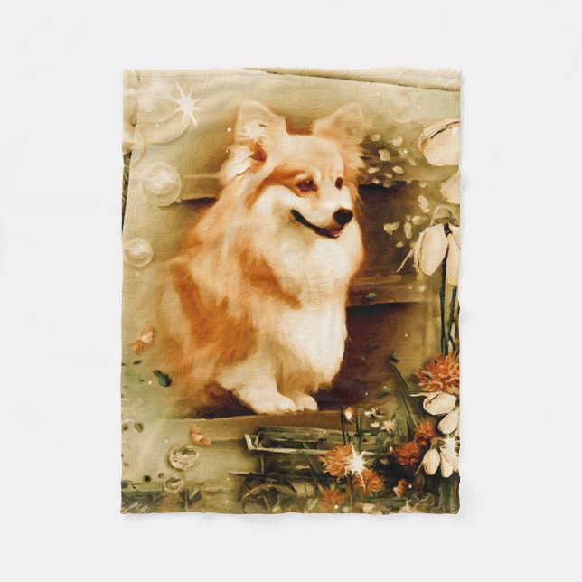 WaliserCorgi in der Blumenrahmen-Fleece-Decke Fleecedecke (Vorderseite)