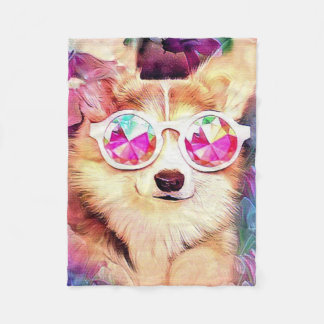 WaliserCorgi mit Blumen und verrückten Gläsern Fleecedecke