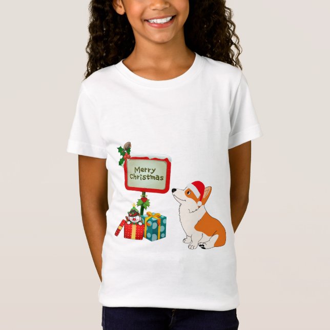 WaliserCorgi mit Weihnachtsmannmütze und Zeichen T-Shirt (Vorderseite)