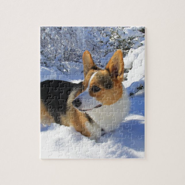 Walisercorgi-Schnee-Tag Puzzle (Vertikal)