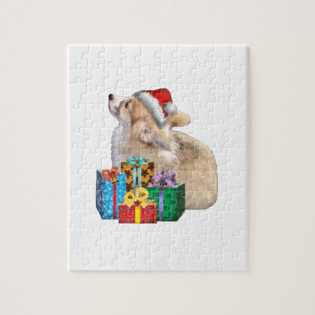Walisercorgi-Welpe mit Weihnachtsmannmütze Puzzle (Vertikal)