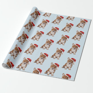WaliserCorgiwelpe im roten Hut von Weihnachtsmann Geschenkpapier