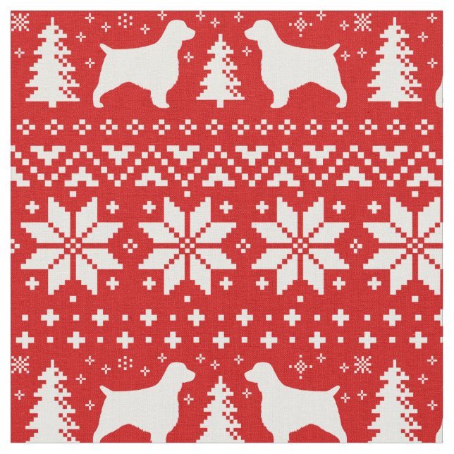 Waliserspringer-Spaniels-Weihnachtsmuster-Rot Stoff (Nahaufnahme)