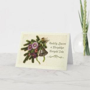 Walish Christmas Nadolig Llawen Vintage Grüntöne Feiertagskarte