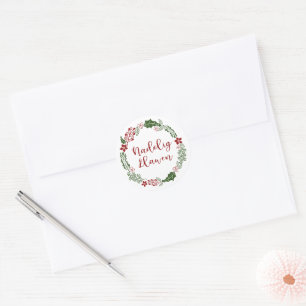 Walish Merry Christmas Wreath, Nadolig Llawen Orna Runder Aufkleber