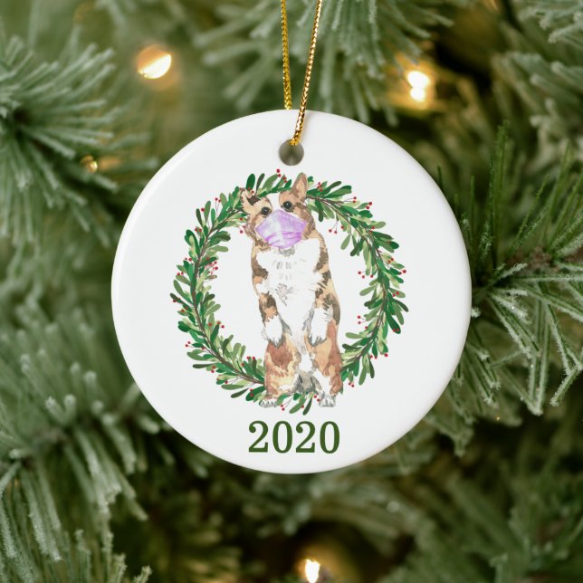 Walisisch Corgi Weihnachtskleid Maske 2020 Keramik Ornament (Baum)