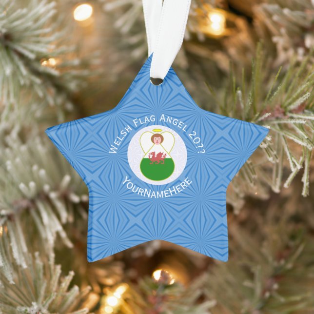 Walisische Angel Hanukka Flag Personalisiert Ornament (Baum)