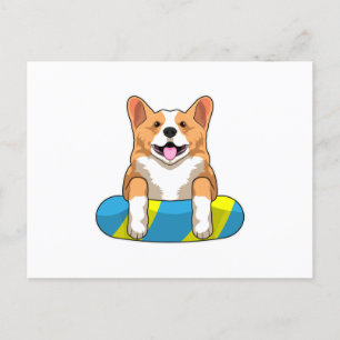 Walisische Corgi beim Schwimmen mit Schwimmboard Postkarte