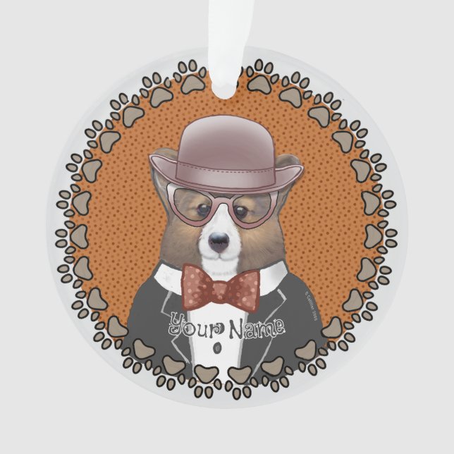 Walisische Corgi-Brille Ornament (Vorderseite)