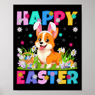 Walisische Corgi-Hund glückliche Ostereier-Suche H Poster