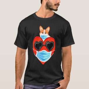 Walisische Corgi-Hund Herz In Maske Sonnenbrille V T-Shirt