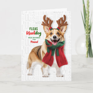 Walisische Corgi-Hund lustige Flöhe Navidog mit Na Feiertagskarte