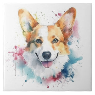 Walisische Corgi-Hund, Wasserfarbe Haustier Fliese