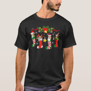 Walisische Corgi-Weihnachtshund in Socken-Pyjamas T-Shirt