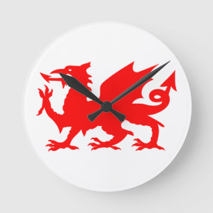 Walisische Drachenflagge, Wales-Drachenflagge, Eng Runde Wanduhr