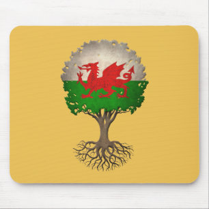 Walisische Flagge Baum des Lebens Anpassbar Mousepad
