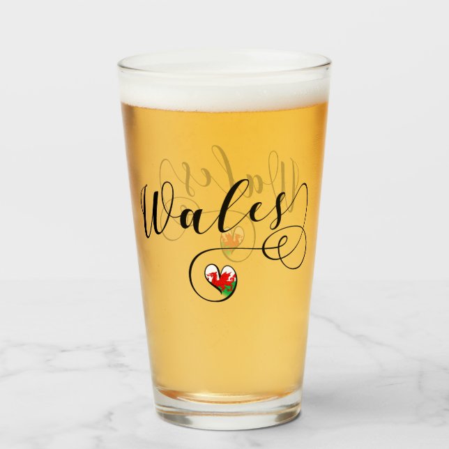 Walisische Flagge im Herzen, Wales Glas (Vorne (Gefüllt))