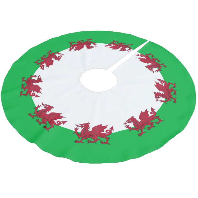 Walisische Flagge Polyester Weihnachtsbaumdecke (Schrägansicht)