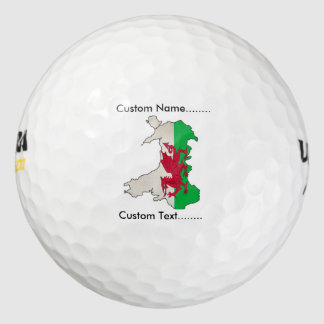 Walisische Flagge und Karte auf einem Golfball. Golfball