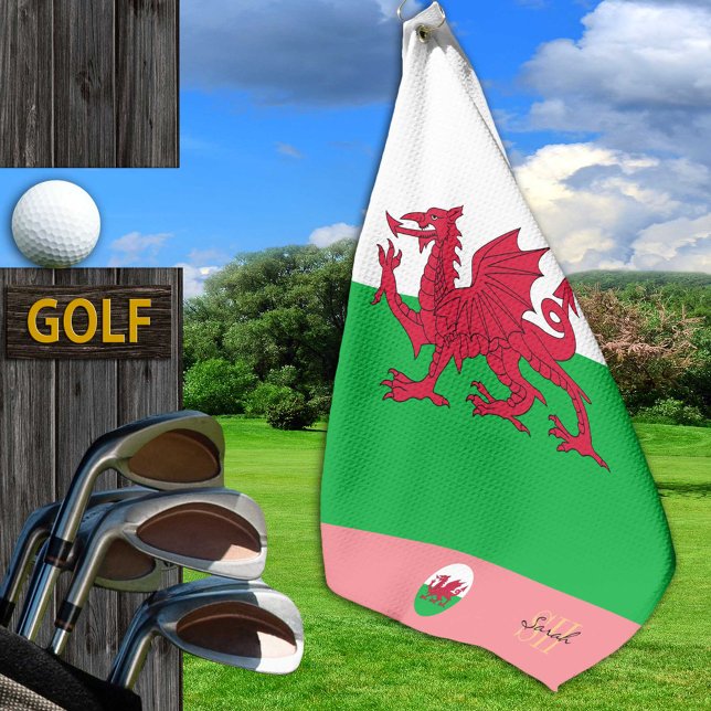 Walisische Flagge & Wales, mit Monogramm Cymru / L Golfhandtuch (Von Creator hochgeladen)