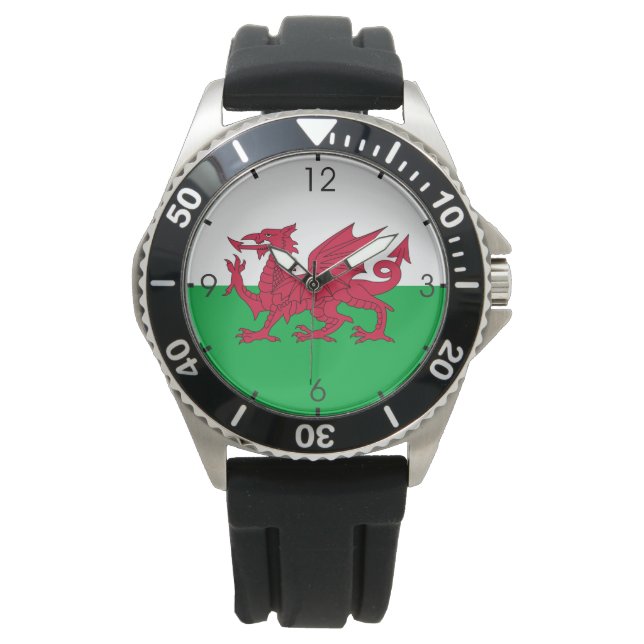 Walisische Flagge (Wales) (walisischer Drache) Armbanduhr (Vorderseite)
