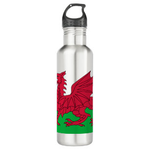 Walisische Flagge (Wales) (walisischer Drache) Edelstahlflasche