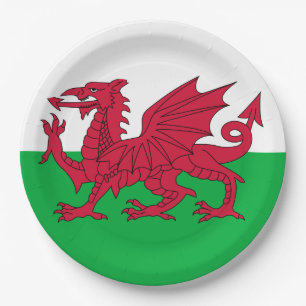 Walisische Flagge (Wales) (walisischer Drache) Pappteller