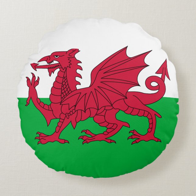 Walisische Flagge (Wales) (walisischer Drache) Rundes Kissen (Vorderseite)