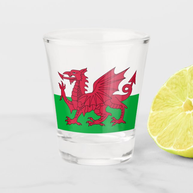 Walisische Flagge (Wales) (walisischer Drache) Schnapsglas (Vorderseite)