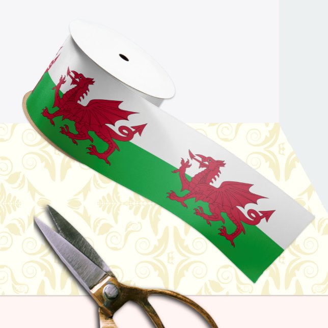 Walisische Flaggenband, Drachenmode, Cymru, Wales Satinband (Von Creator hochgeladen)