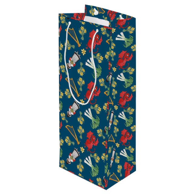 Walisische Kostüme und Embleme, Geschenktasche mit Geschenktüte Für Weinflaschen (Rückseite Schrägansicht)