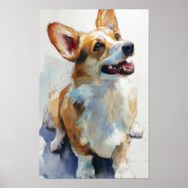 Walisische Pembroke-Corgi-Aquarellmalerei Poster