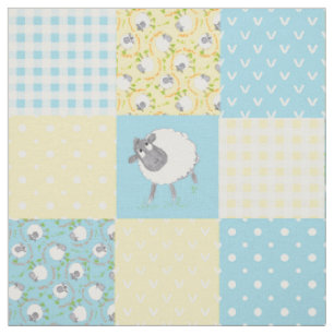 Walisische Schaf-Imitat-Patchwork Blau Gelb Gingha Stoff