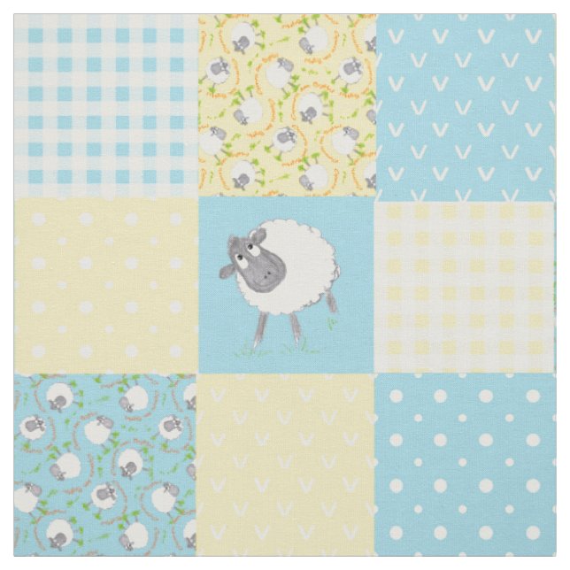 Walisische Schaf-Imitat-Patchwork Blau Gelb Gingha Stoff (Muster)