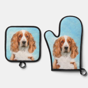 Walisische Springer Spaniel Malerei Originale Hund Ofenhandschuh & Topflappen-Set