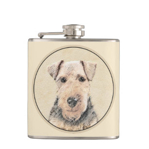 Walisische Terrier-Malerei - Niedliche Original Hu Flachmann