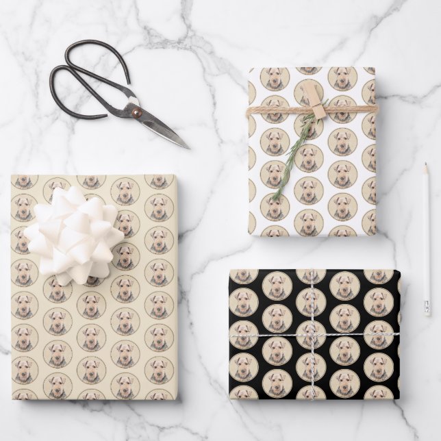 Walisische Terrier-Malerei - Niedliche Original Hu Geschenkpapier Set (Vorderseite)